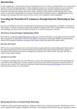 Unveiling the Potential of E-trade through Internet Marketing in San Jose