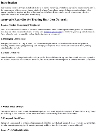 Ayurvedic Remedies for Treating Hair Loss Naturally