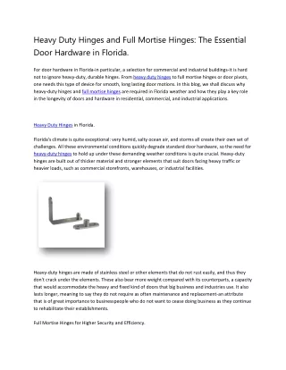 Heavy Duty Hinges and Full Mortise Hinges: The Essential Door Hardware in Florid