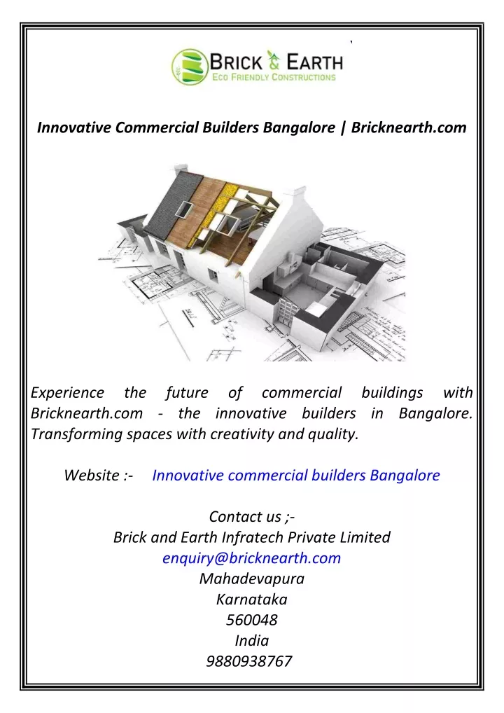 innovative commercial builders bangalore