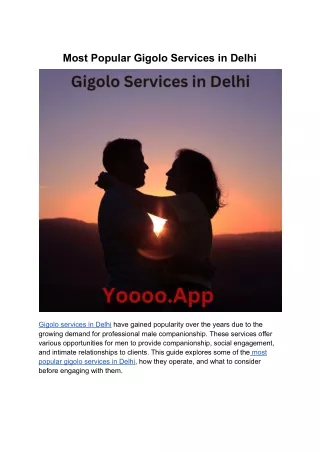 Most Popular Gigolo Services in Delhi: Top Picks