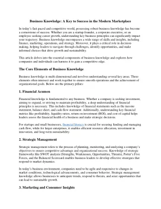 business knowledge a key to success in the modern
