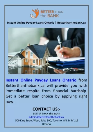 Instant Online Payday Loans Ontario  Betterthanthebank.ca