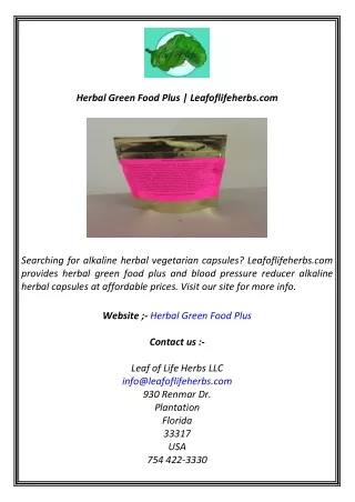 Herbal Green Food Plus  Leafoflifeherbs.com