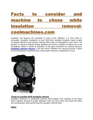 Facts to consider and machine to chose while insulation removal-coolmachines.com