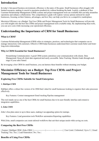Maximize Efficiency on a Budget: Top Free CRMs and Project Management Tools for