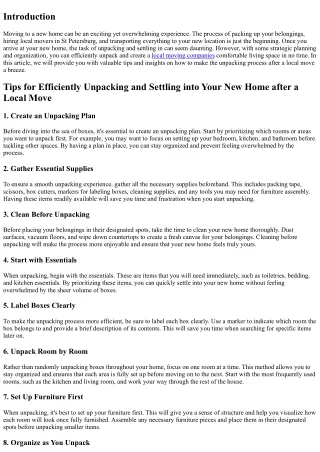 Tips for Efficiently Unpacking and Settling into Your New Home after a Local Mov