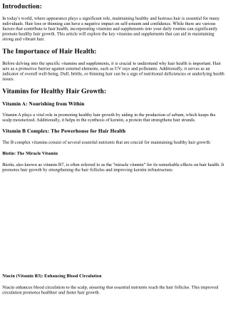 Vitamins and Supplements for Promoting Healthy Hair Growth