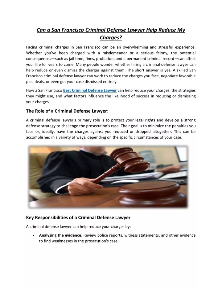 can a san francisco criminal defense lawyer help