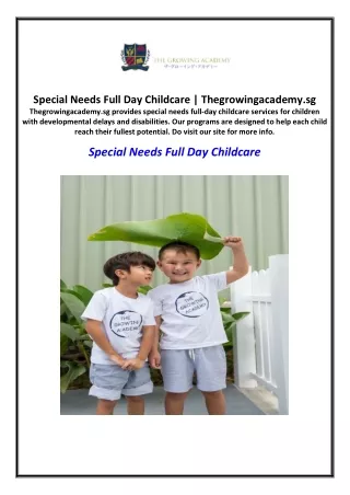 Special Needs Full Day Childcare | Thegrowingacademy.sg