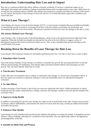Breaking Down the Benefits of Laser Therapy for Hair Loss