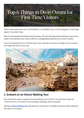 Ostuni Walking Tour: 6 Must-Do Activities for First-Time Visitors