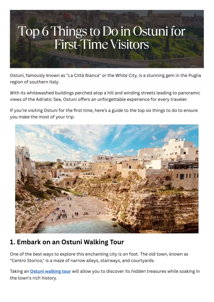 top 6 things to do in ostuni for first time