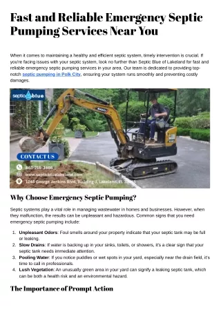 Fast and Reliable Emergency Septic Pumping Services Near You