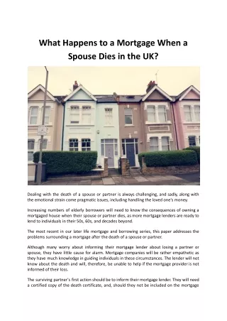 What Happens to a Mortgage When a Spouse Dies in the UK - Mountview FS