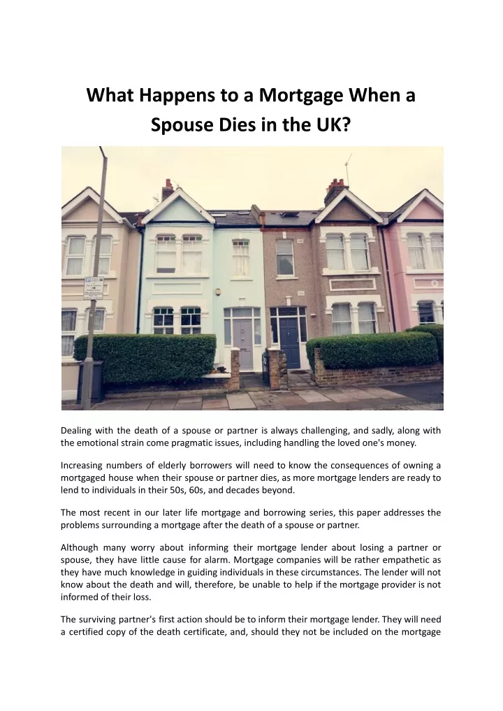 what happens to a mortgage when a spouse dies