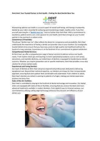 Dent Heal: Your Trusted Partner in Oral Health - Finding the Best Dentist Near Y