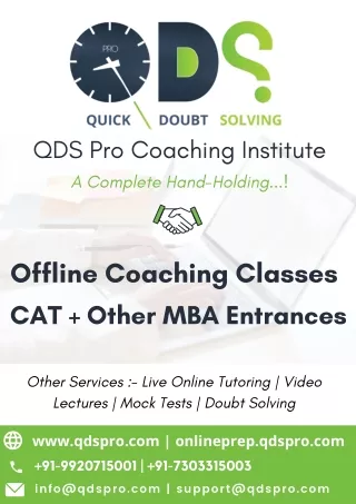 QDS Pro CAT   Other MBA Entrance Exams Offline Coaching Classes Prospectus