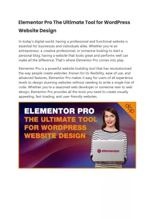 Elementor Pro The Ultimate Tool for WordPress Website Design