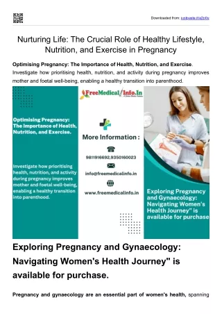 Nurturing Life The Crucial Role of Healthy Lifestyle, Nutrition, and Exercise in Pregnancy