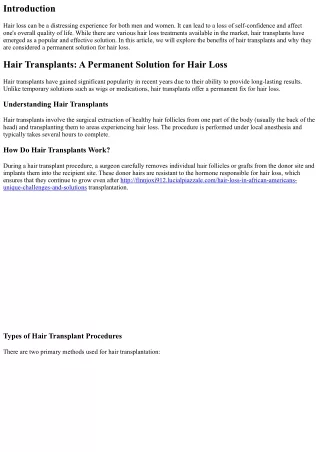 Hair Transplants: A Permanent Solution for Hair Loss