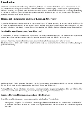 Hormonal Imbalances and Hair Loss: Seeking the Right Treatment