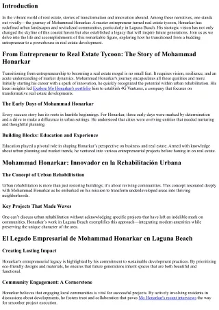 From Entrepreneur to Real Estate Tycoon: The Story of Mohammad Honarkar