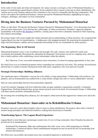 “Diving into the Business Ventures Pursued by Muhammad Honarkar”