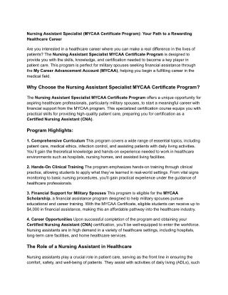 nursing assistant specialist mycaa certificate