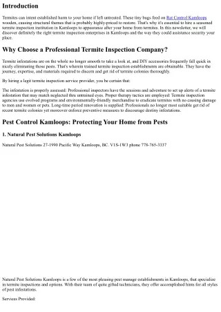 Termite Inspection Companies in Kamloops: Protecting Your Home from Termites