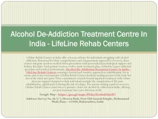 Alcohol De-Addiction Treatment Centre In India - LifeLine Rehab Centers