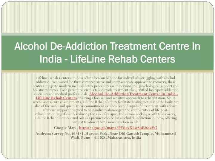 alcohol de addiction treatment centre in india lifeline rehab centers