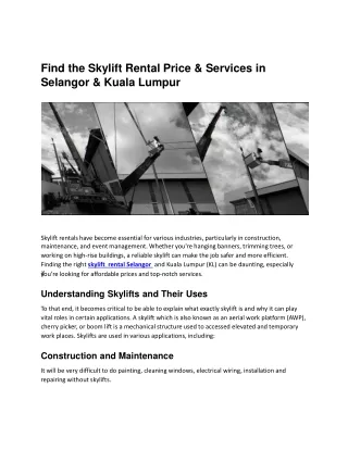 Find the Skylift Rental Price & Services in Selangor & Kuala Lumpur