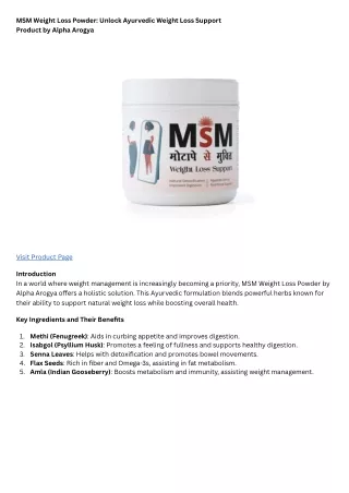 MSM Weight Loss Powder Unlock Ayurvedic Weight Loss Support