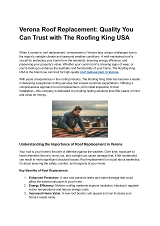 Verona Roof Replacement_ Quality You Can Trust with The Roofing King USA