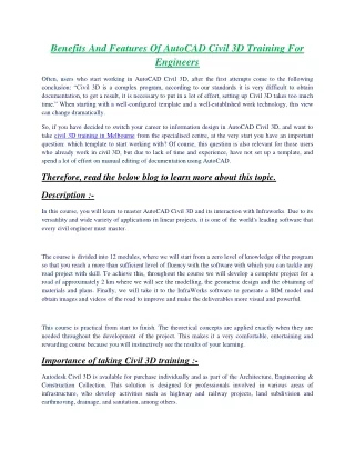Benefits And Features Of AutoCAD Civil 3D Training For Engineers