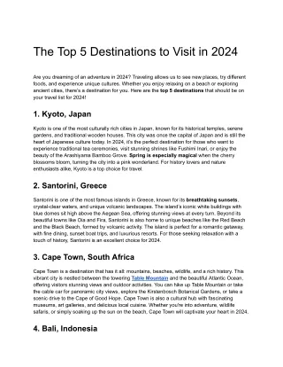 The Top 5 Destinations to Visit in 2024