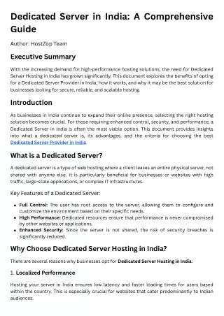 Dedicated Server in India: A Comprehensive Guide