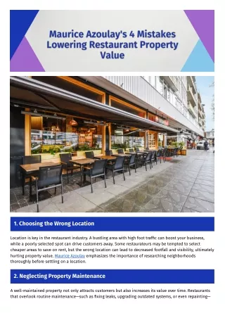 Maurice Azoulay's 4 Mistakes Lowering Restaurant Property Value