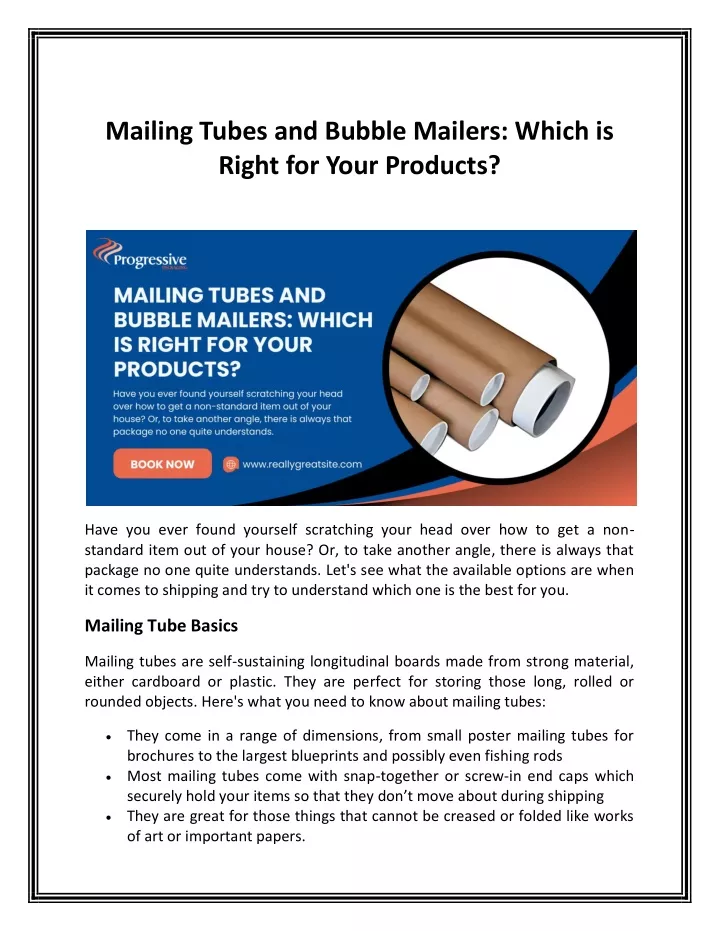 mailing tubes and bubble mailers which is right