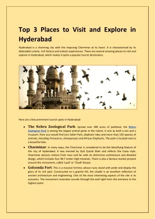 Top 3 Places to Visit and Explore in Hyderabad