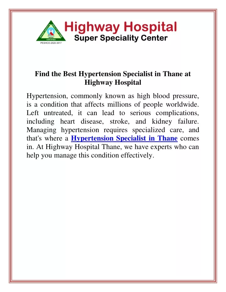 find the best hypertension specialist in thane