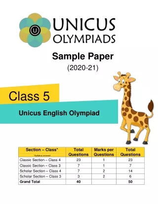Unicus English Olympiad (UEO) Class 5 Sample Paper