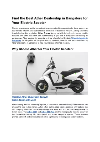 Find the Best Ather Dealership in Bangalore for Your Electric Scooter