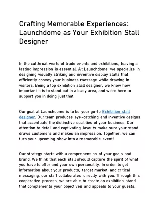 Crafting Memorable Experiences: Launchdome as Your Exhibition Stall Designer