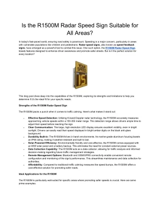 is the r1500m radar speed sign suitable