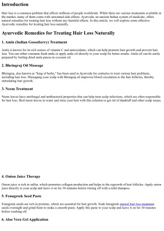Ayurvedic Remedies for Treating Hair Loss Naturally