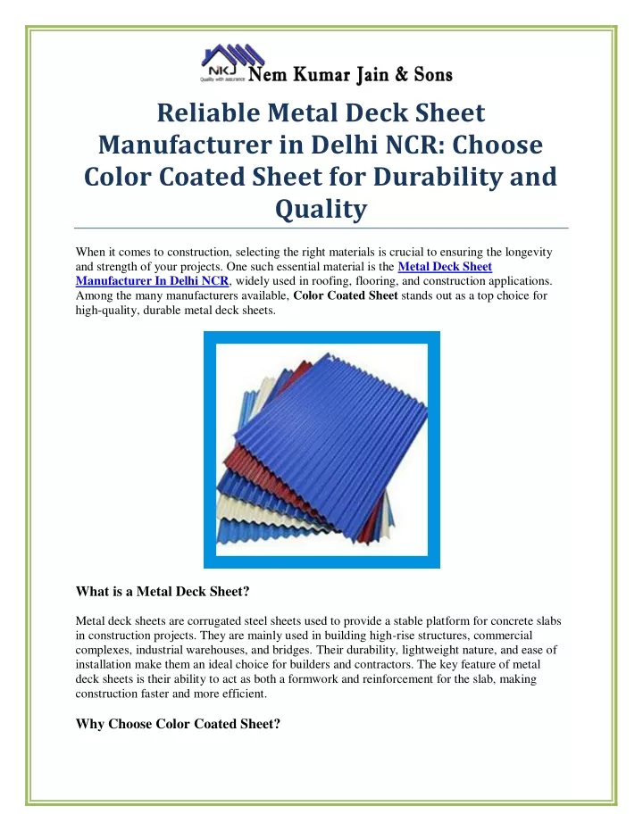 reliable metal deck sheet manufacturer in delhi