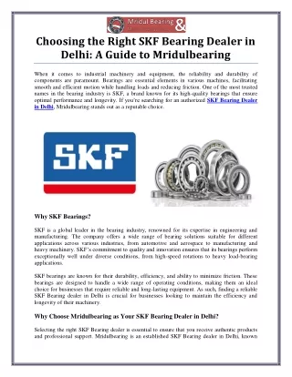 Your Trusted SKF Bearing Dealer in Delhi - Mridulbearing