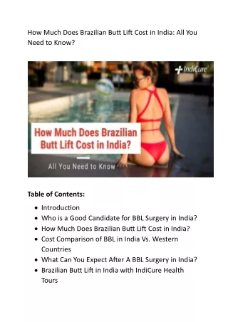 How Much Does Brazilian Butt Lift Cost in India - All You Need to Know